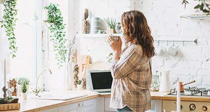 A woman drinking coffee